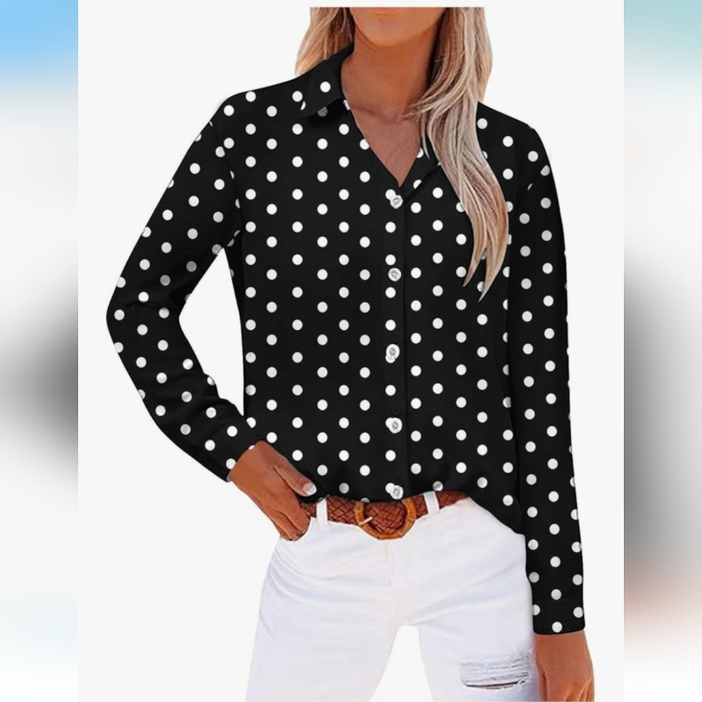 Peter Nygard Black and White Button Down Shirt with Notched Collar